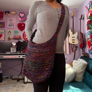 Vintage Y2K boho multicolored knit shoulder bag